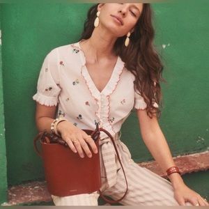 Sezane Inspired Blouse Floral Embroidered Blouse